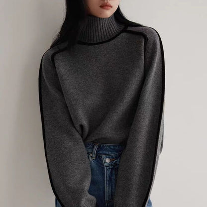 Seoul Contrast-Trim Turtleneck Sweater