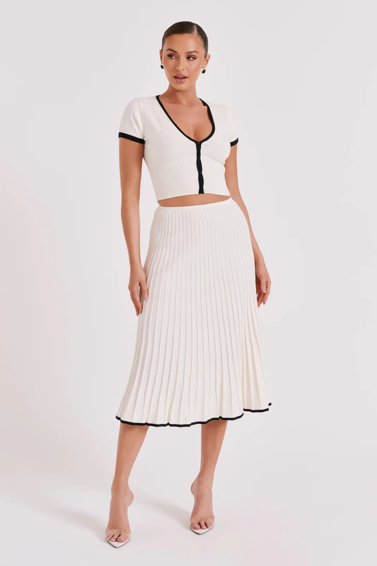 Cabana Ribbed Knit Crop Top and Pleated Midi Skirt Set