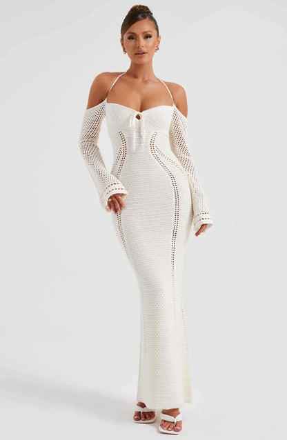 St-Tropez Open Back Halter Fitted Long Sleeve Dress