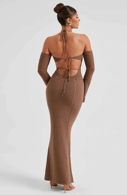 St-Tropez Open Back Halter Fitted Long Sleeve Dress