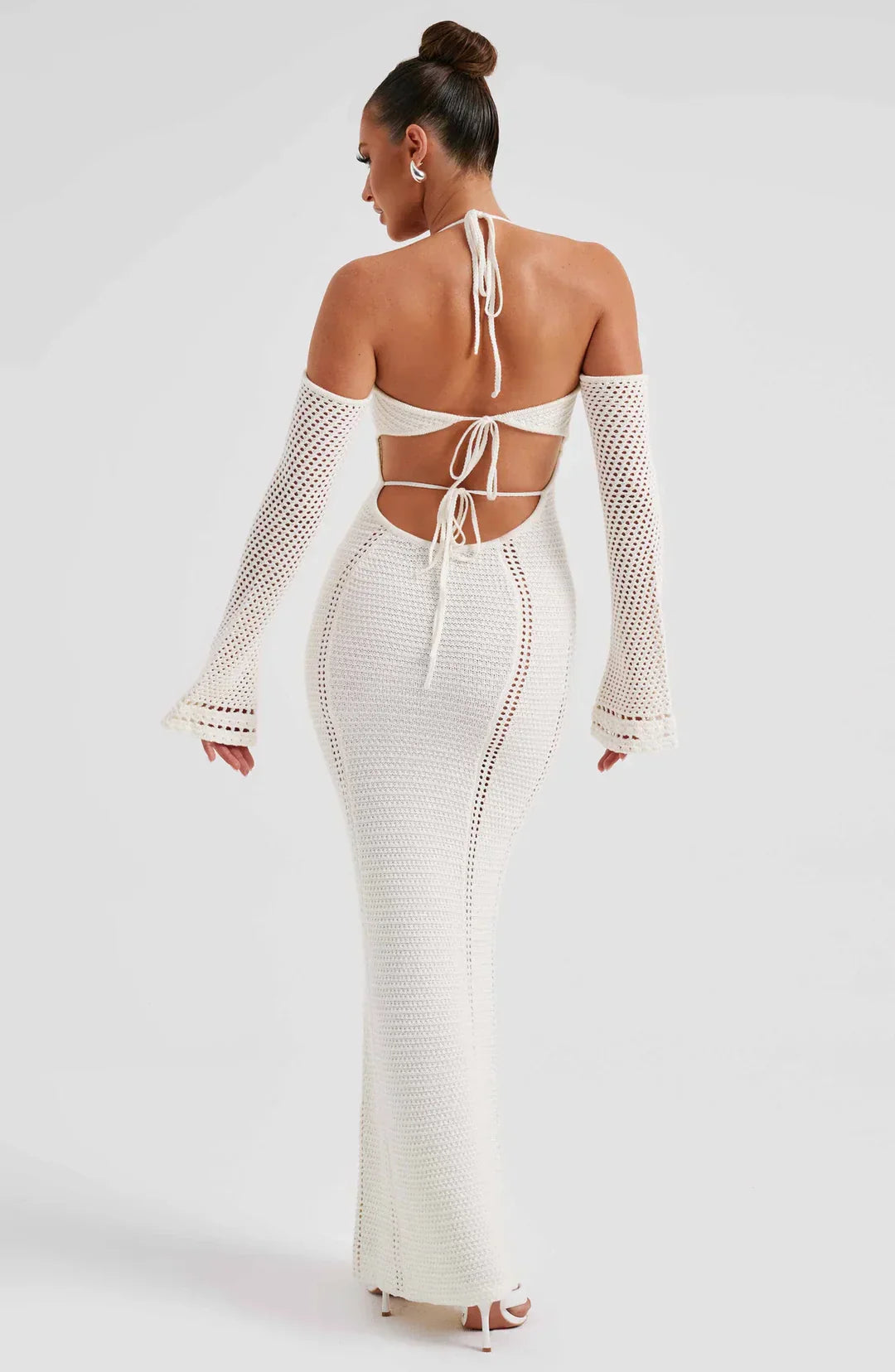 St-Tropez Open Back Halter Fitted Long Sleeve Dress