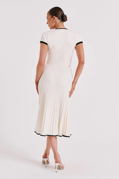 Cabana Ribbed Knit Crop Top and Pleated Midi Skirt Set