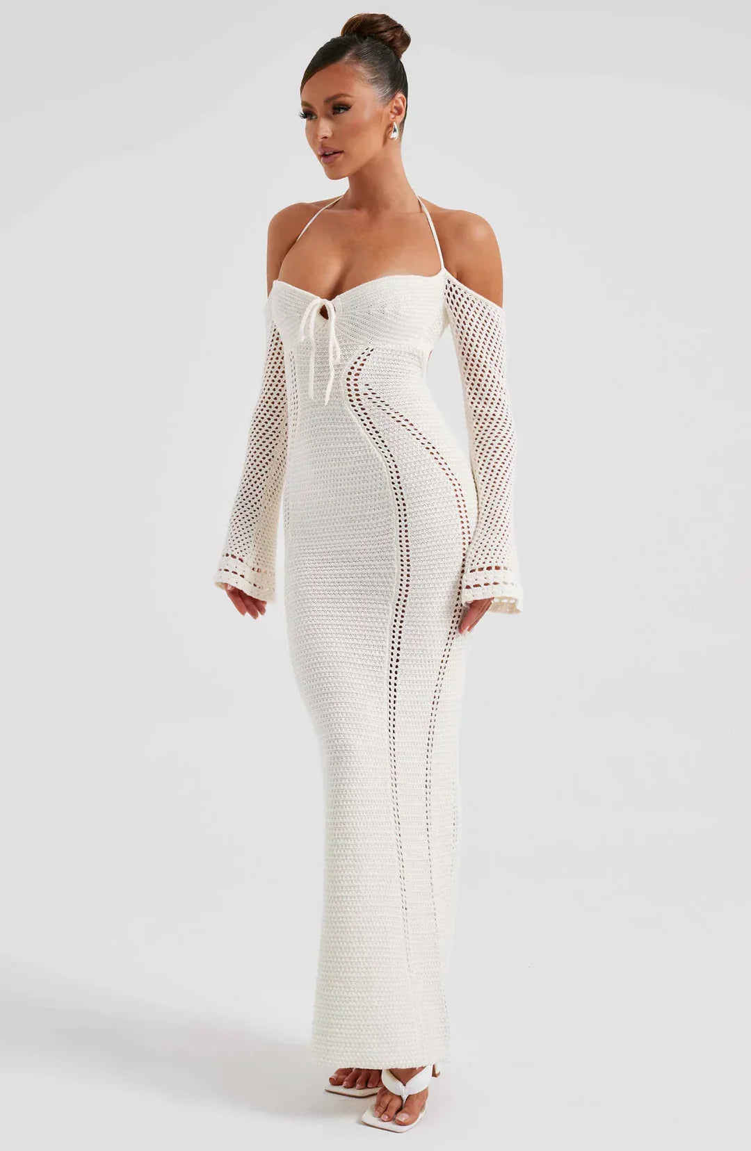 St-Tropez Open Back Halter Fitted Long Sleeve Dress