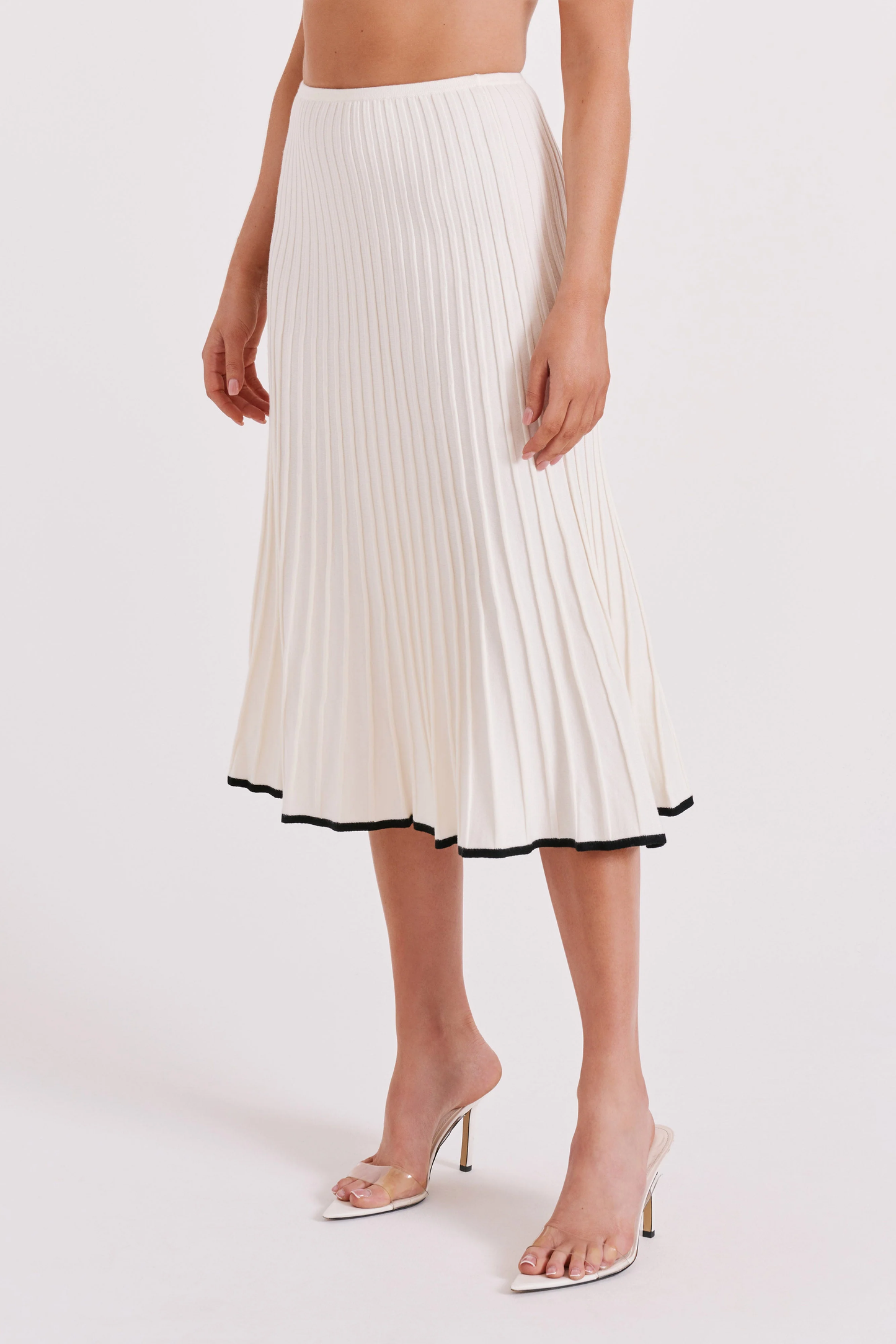 Cabana Ribbed Knit Crop Top and Pleated Midi Skirt Set