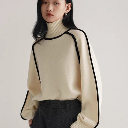 Seoul Contrast-Trim Turtleneck Sweater