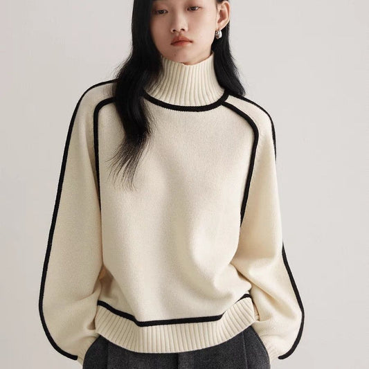 Seoul Contrast-Trim Turtleneck Sweater