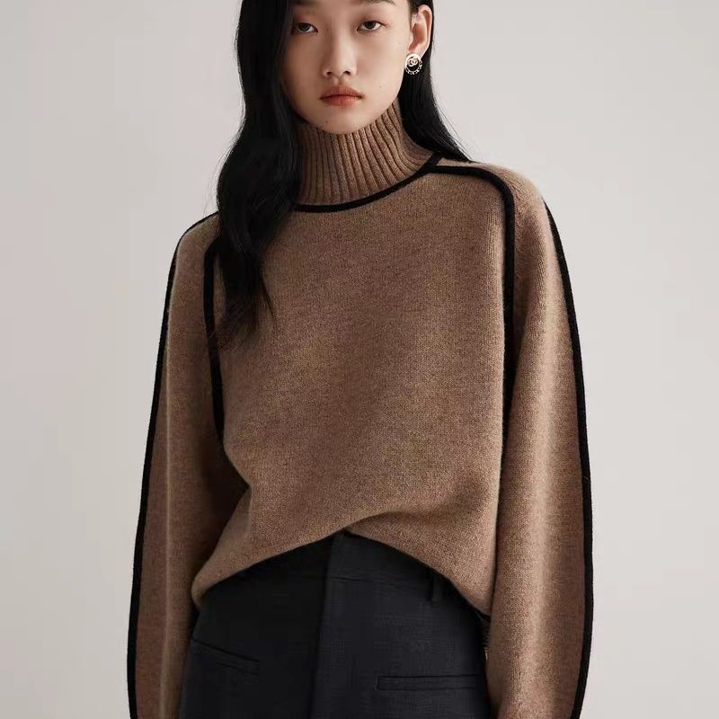 Seoul Contrast-Trim Turtleneck Sweater