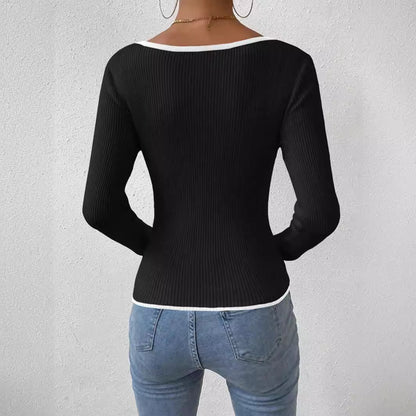 Seattle V-Neck Ribbed Knit Long Sleeve Top