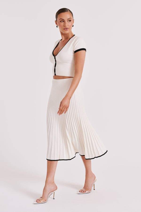 Cabana Ribbed Knit Crop Top and Pleated Midi Skirt Set